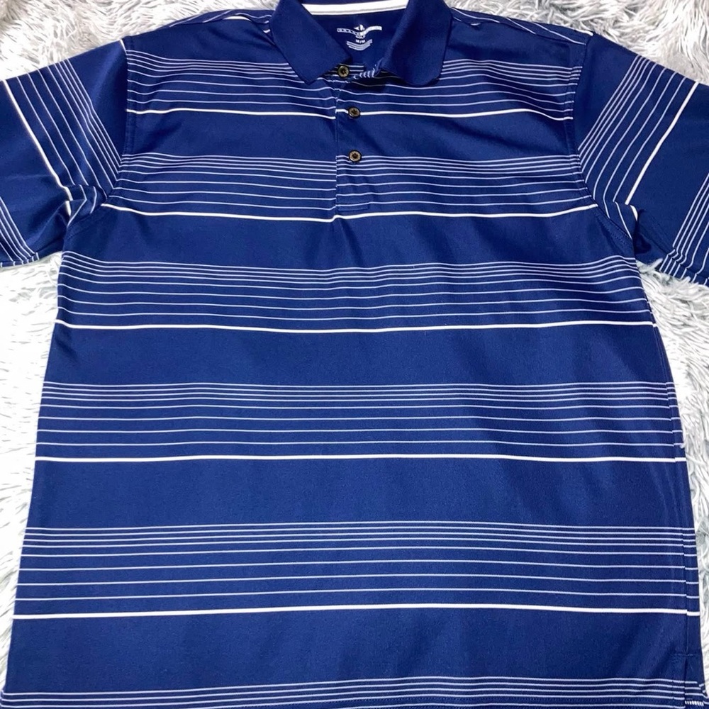 Grand Slam Polo Shirt Mens Medium Navy Blue Striped Golf Short Sleeve